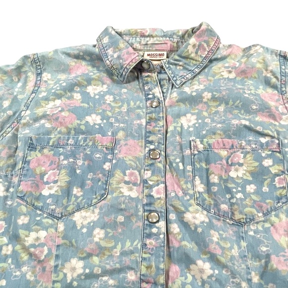 Mossimo Supply Co size large light blue button down pearl snap pink floral shirt - Picture 2 of 12